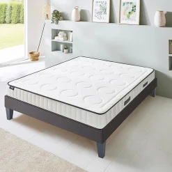 Ensemble Cristal 140x190 cm Matelas Mousse + Sommier Bois><noscript><img width=