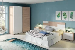 Ensemble de chambre à coucher adulte coloris effet bois / blanc ( Armoire + 2 chevets et tête de lit )>Pegane Outlet