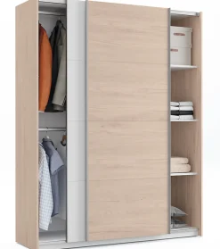 Ensemble de chambre à coucher adulte coloris effet bois / blanc ( Armoire + 2 chevets et tête de lit )>Pegane Outlet
