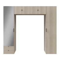 GoodHome Ensemble de colonnes et caissons suspendus effet chêne avec miroir Atomia H. 225 x L. 250 x P. 47 cm* Tête De Lit