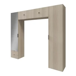 GoodHome Ensemble de colonnes et caissons suspendus effet chêne avec miroir Atomia H. 225 x L. 250 x P. 47 cm* Tête De Lit