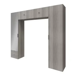 GoodHome Ensemble de colonnes et caissons suspendus effet chêne grisé avec miroir Atomia H. 225 x L. 250 x P. 47 cm* Tête De Lit