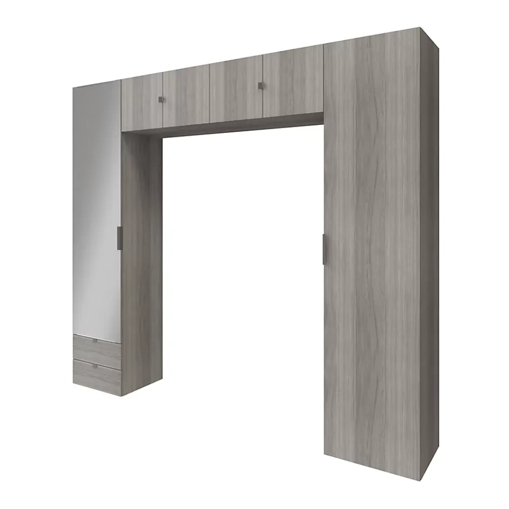 GoodHome Ensemble de colonnes et caissons suspendus effet chêne grisé avec miroir Atomia H. 225 x L. 250 x P. 47 cm* Tête De Lit