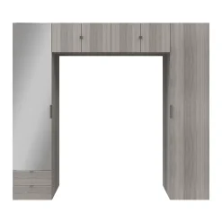 GoodHome Ensemble de colonnes et caissons suspendus effet chêne grisé avec miroir Atomia H. 225 x L. 250 x P. 47 cm* Tête De Lit