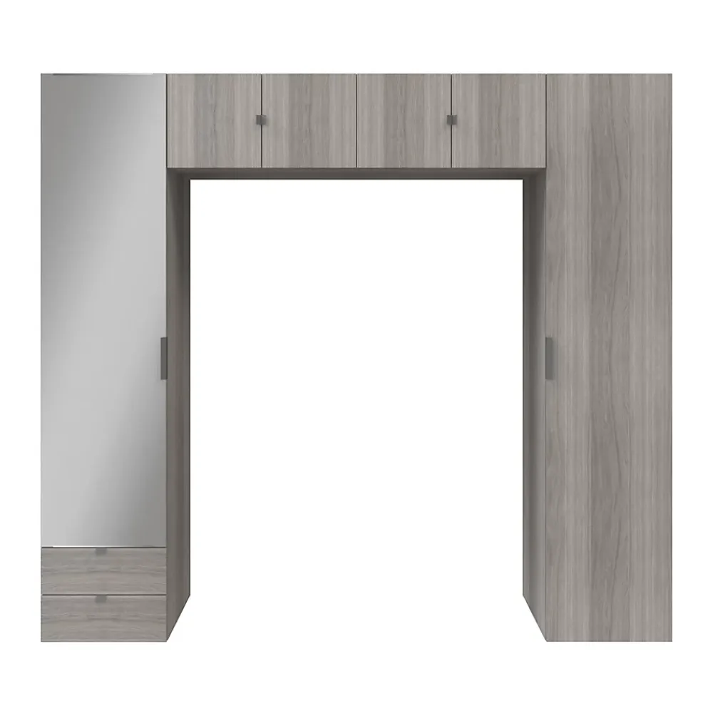 GoodHome Ensemble de colonnes et caissons suspendus effet chêne grisé avec miroir Atomia H. 225 x L. 250 x P. 47 cm* Tête De Lit
