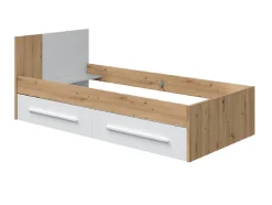 Ensemble de lit avec tête de lit et deux tiroirs en mélamine coloris blanc - Longueur 196 x Profondeur 97 x Hauteur 77 cm>Pegane
