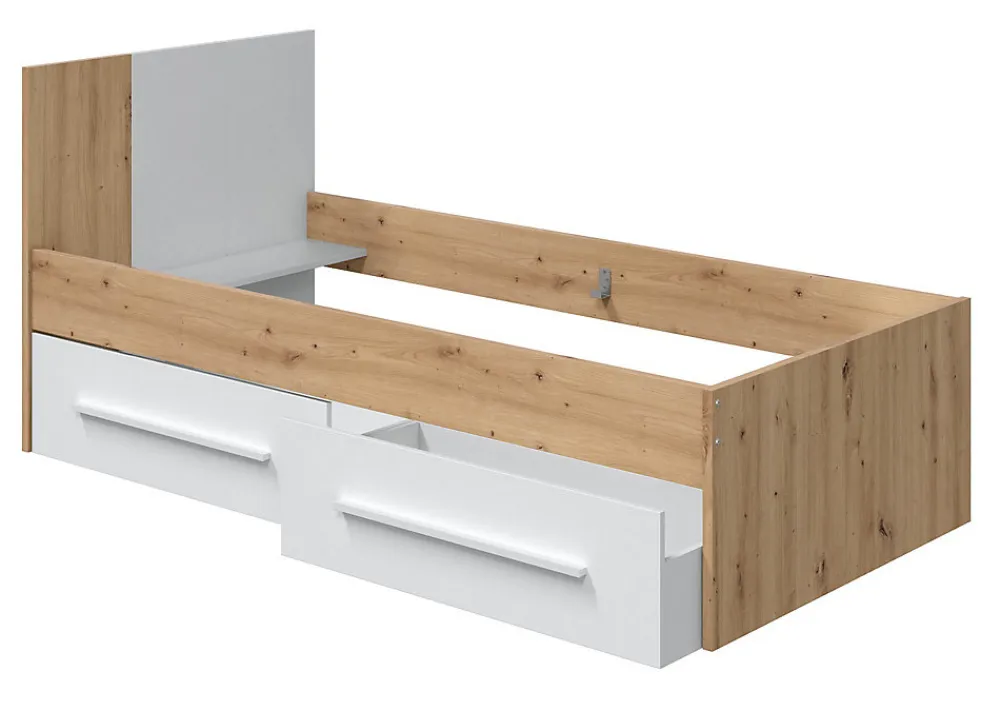 Ensemble de lit avec tête de lit et deux tiroirs en mélamine coloris blanc - Longueur 196 x Profondeur 97 x Hauteur 77 cm>Pegane