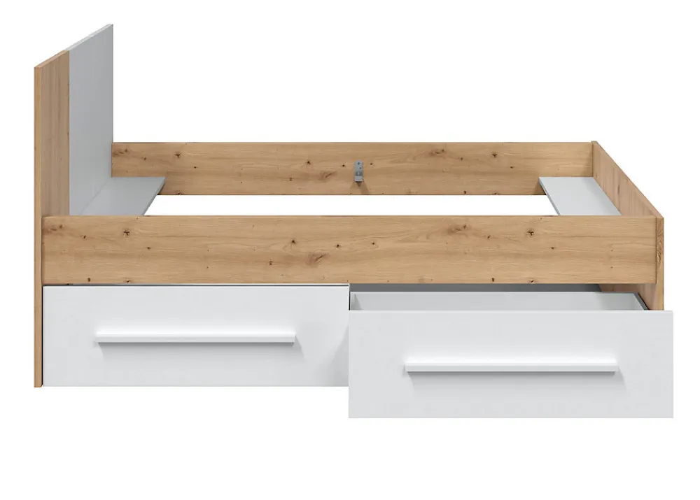 Ensemble de lit avec tête de lit et deux tiroirs en mélamine coloris blanc - Longueur 196 x Profondeur 97 x Hauteur 77 cm>Pegane