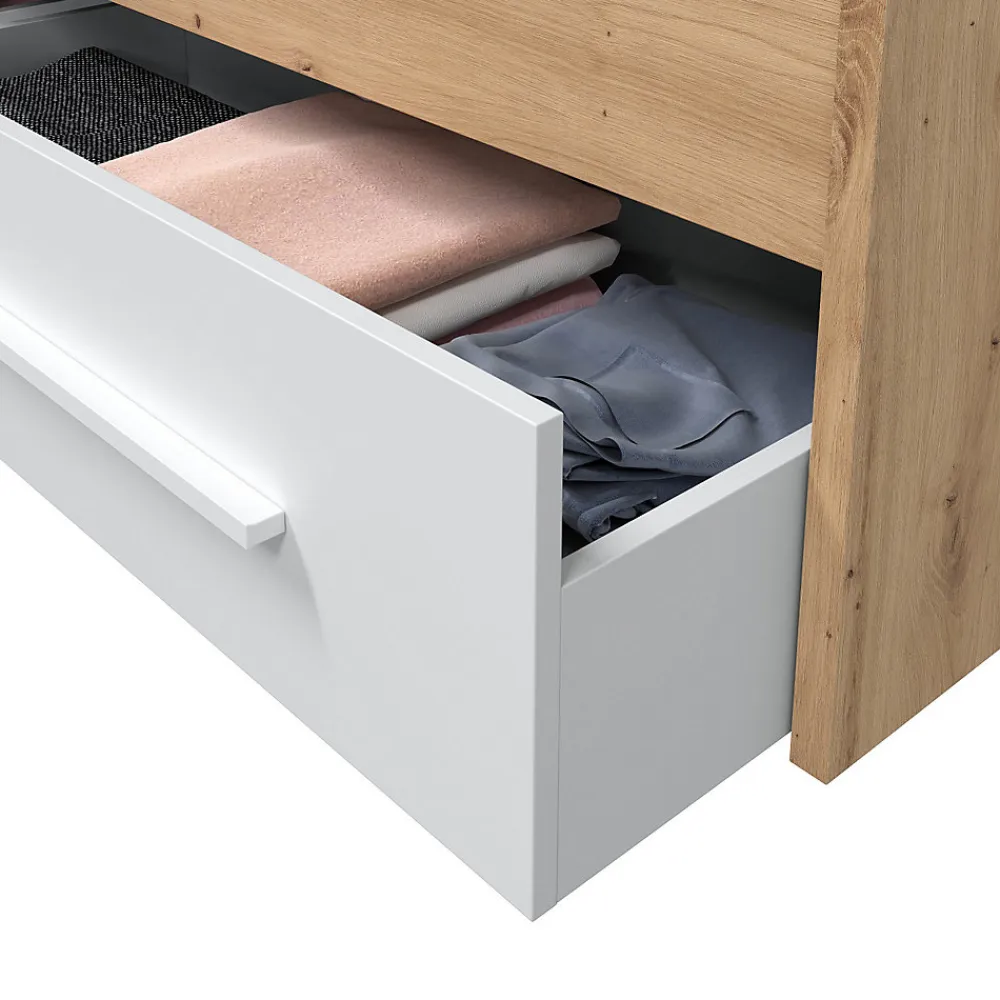 Ensemble de lit avec tête de lit et deux tiroirs en mélamine coloris blanc - Longueur 196 x Profondeur 97 x Hauteur 77 cm>Pegane