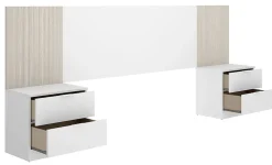 Ensemble de Tête de lit avec 2 tables de chevet de 2 tiroirs coloris imitation lamelles, blanc><noscript><img width=