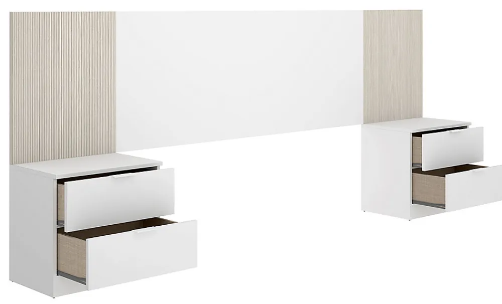 Ensemble de Tête de lit avec 2 tables de chevet de 2 tiroirs coloris imitation lamelles, blanc>Pegane Sale