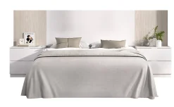 Ensemble de Tête de lit avec 2 tables de chevet de 2 tiroirs coloris imitation lamelles, blanc><noscript><img width=