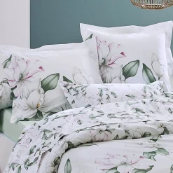 Ensemble drap plat et 2 taies Magnolia Sauge (240x310 cm - Blanc)>Tradilinge Discount
