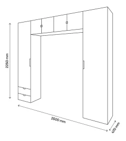 GoodHome Ensemble en arche colonnes portes battantes et caissons suspendus blancs Atomia H. 225 x L. 250 x P. 47 cm* Tête De Lit