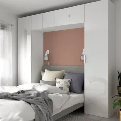 GoodHome Ensemble en arche colonnes portes battantes et caissons suspendus blancs Atomia H. 225 x L. 250 x P. 47 cm* Tête De Lit
