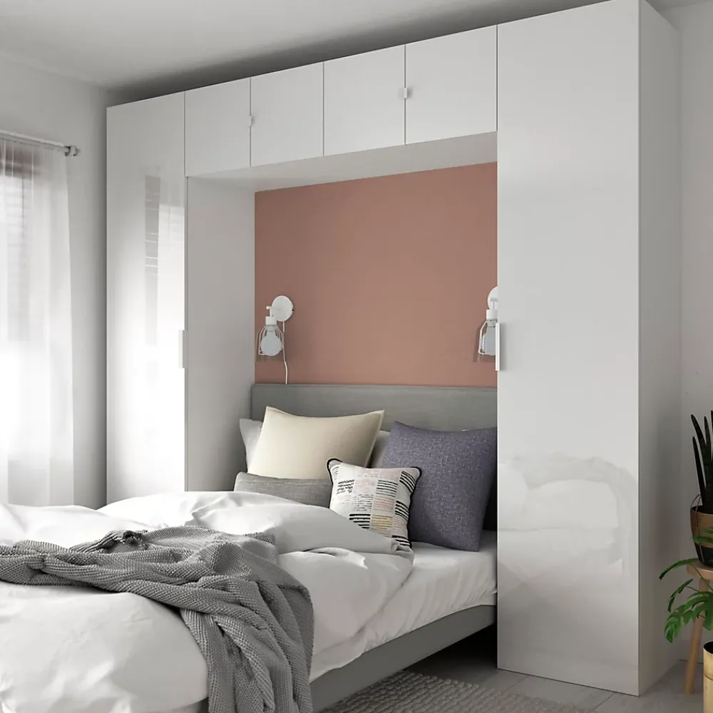 GoodHome Ensemble en arche colonnes portes battantes et caissons suspendus blancs Atomia H. 225 x L. 250 x P. 47 cm* Tête De Lit