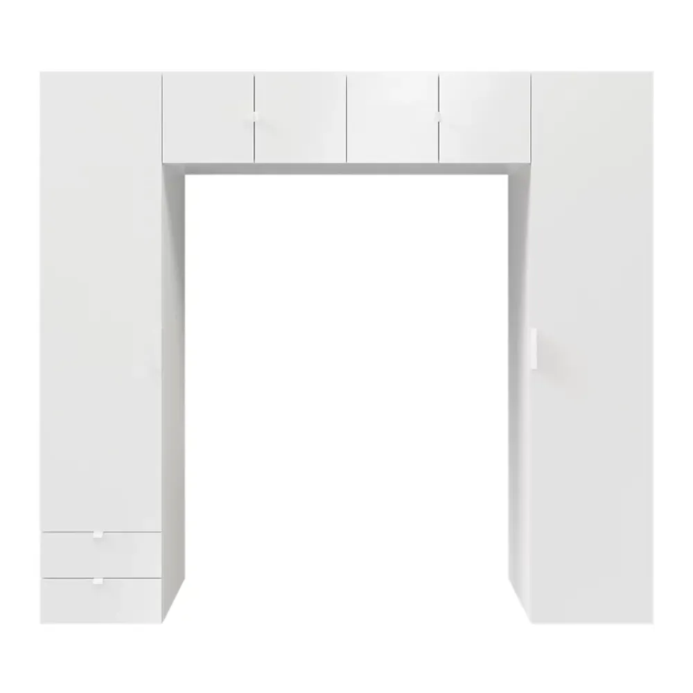 GoodHome Ensemble en arche colonnes portes battantes et caissons suspendus blancs Atomia H. 225 x L. 250 x P. 47 cm* Tête De Lit