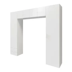 GoodHome Ensemble en arche colonnes portes battantes et caissons suspendus blancs Atomia H. 225 x L. 250 x P. 47 cm* Tête De Lit