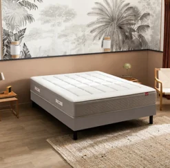 Ensemble L'INOUBLIABLE + Sommier Confort Medium + Pieds 90x200 Gris souris Ressorts>Epeda Outlet
