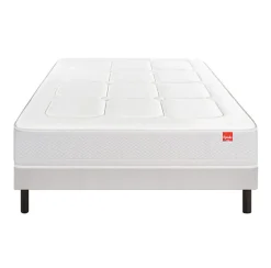 Ensemble L'INOUBLIABLE + Sommier Confort Medium + Pieds 90x200 Gris souris Ressorts><noscript><img width=