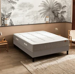 Ensemble L'ESCAPADE + Sommier Confort Medium + Pieds 140x200 Gris souris Ressorts et mousse à mémoire de forme>Epeda New