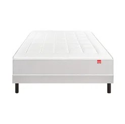 Ensemble L'ESCAPADE + Sommier Confort Medium + Pieds 140x200 Gris souris Ressorts et mousse à mémoire de forme><noscript><img width=
