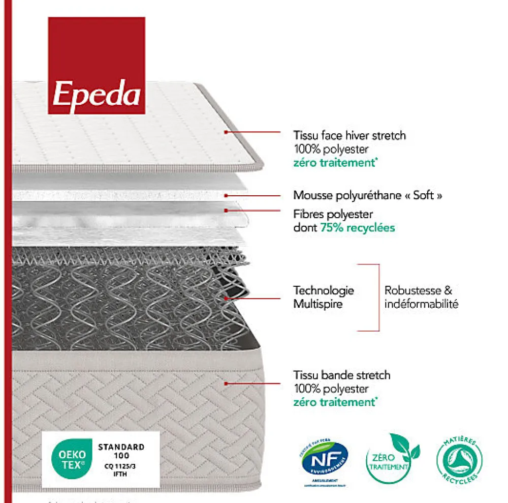 Epeda Ensemble DÉPAYSANT + Sommier Escale + Pieds 120x200 Ressorts* Ensemble Sommier Et Matelas