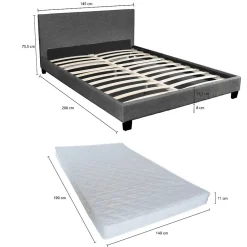 Weber Industries Ensemble Matelas + Lit 140x190 DUBLIN / Gris foncé* Ensemble Sommier Et Matelas