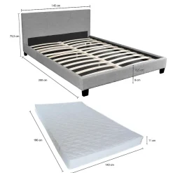 Ensemble Matelas + Lit 140x190 DUBLIN / Gris clair><noscript><img width=
