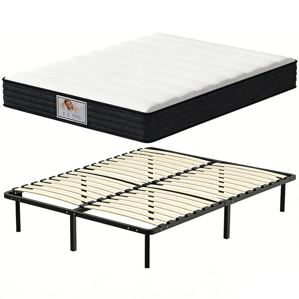 Ensemble Matelas à ressorts +Sommier à Lattes sur Pieds, 160x200cm, Epaisseur du Matelas 22cm>Teeno Online