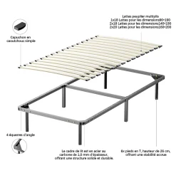 Teeno Ensemble Matelas à ressorts +Sommier à Lattes sur Pieds, 90x190cm, Epaisseur du Matelas 25cm* Ensemble Sommier Et Matelas