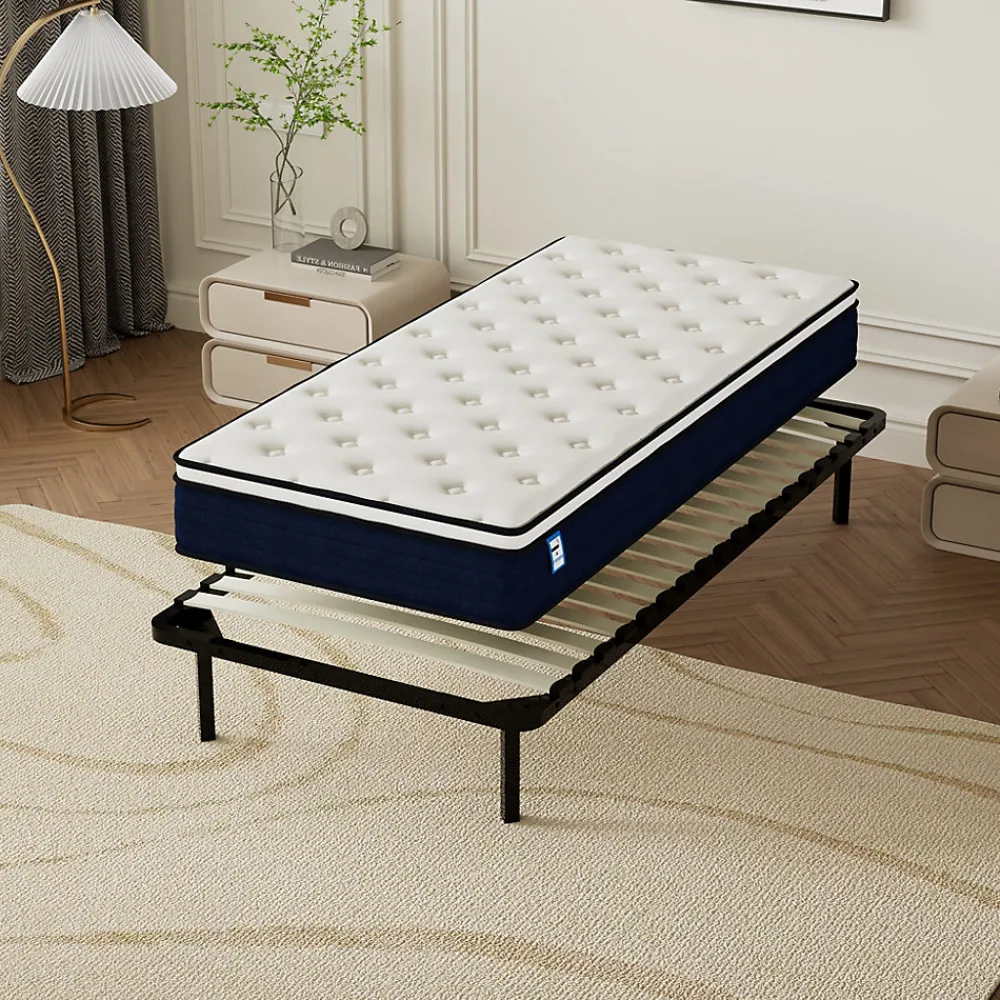 Teeno Ensemble Matelas à ressorts +Sommier à Lattes sur Pieds, 90x190cm, Epaisseur du Matelas 25cm* Ensemble Sommier Et Matelas