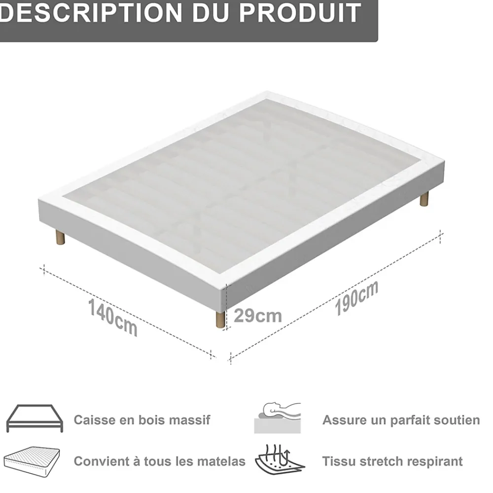 Teeno Ensemble Matelas à ressorts+ Lit Sommier Tapissier Déco 140x190cm, Epaisseur du Matelas 22cm* Ensemble Sommier Et Matelas