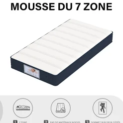 Ensemble Matelas à ressorts +Sommier à Lattes sur Pieds, 90x190cm, Epaisseur du Matelas 22cm><noscript><img width=