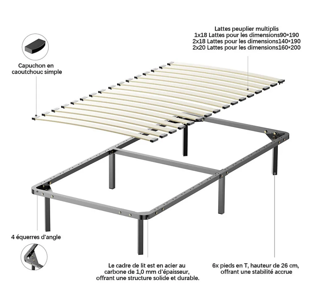 Ensemble Matelas à ressorts +Sommier à Lattes sur Pieds, 90x190cm, Epaisseur du Matelas 22cm>Teeno Hot