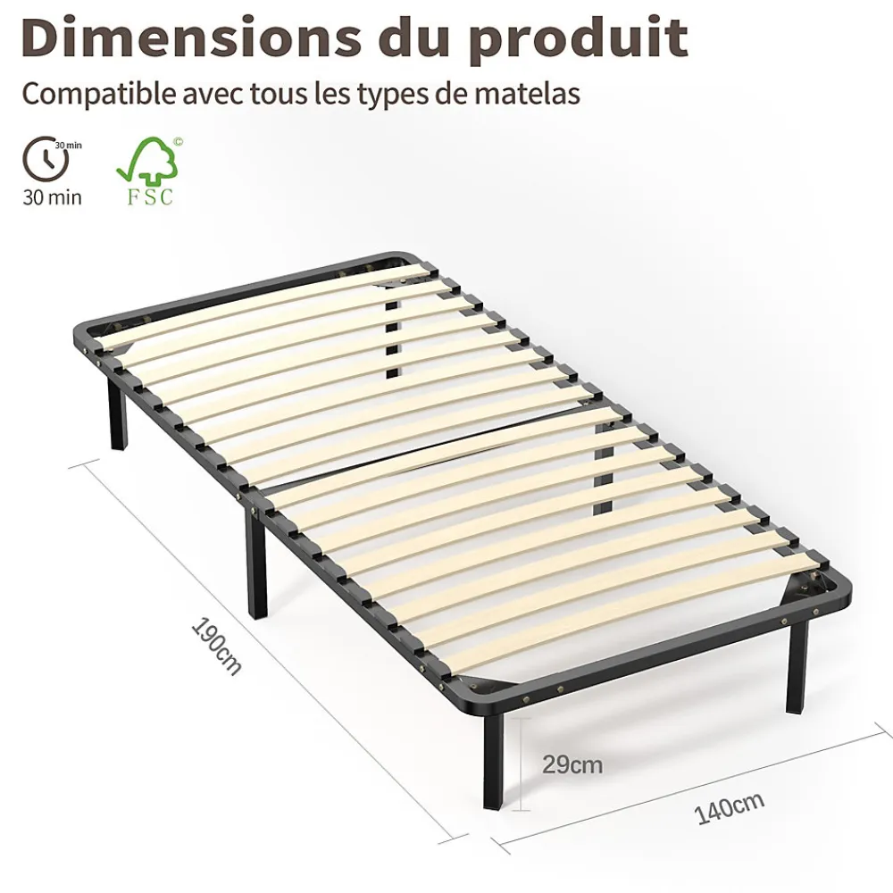 Ensemble Matelas à ressorts +Sommier à Lattes sur Pieds, 90x190cm, Epaisseur du Matelas 22cm>Teeno Hot