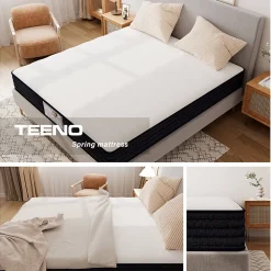 Teeno Ensemble Matelas à ressorts + Cadre de lit Plateforme Capitonné 140x190cm, Epaisseur du Matelas 22cm* Ensemble Sommier Et Matelas