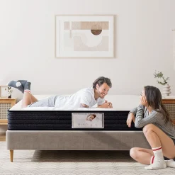 Teeno Ensemble Matelas à ressorts + Cadre de lit Plateforme Capitonné 140x190cm, Epaisseur du Matelas 22cm* Ensemble Sommier Et Matelas