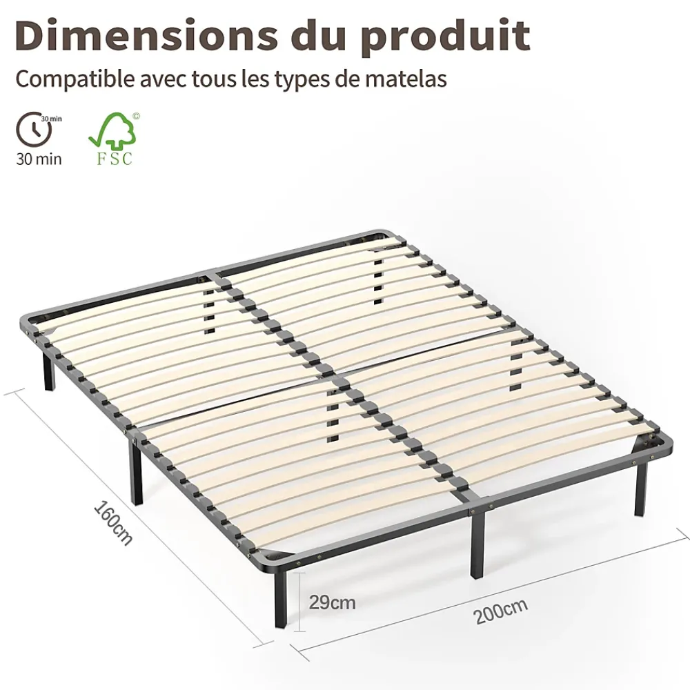 Teeno Ensemble Matelas à ressorts +Sommier à Lattes sur Pieds, 160x200cm, Epaisseur du Matelas 20cm* Ensemble Sommier Et Matelas