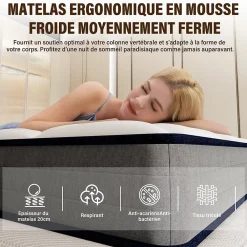 Teeno Ensemble Matelas à ressorts +Sommier à Lattes sur Pieds, 160x200cm, Epaisseur du Matelas 20cm* Ensemble Sommier Et Matelas