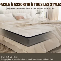 Teeno Ensemble Matelas à ressorts +Sommier à Lattes sur Pieds, 160x200cm, Epaisseur du Matelas 20cm* Ensemble Sommier Et Matelas
