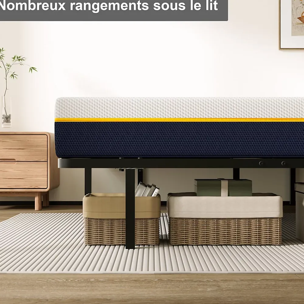 Teeno Ensemble matelas double en mousse de 17 cm + sommier à lattes larges 140x200 cm* Ensemble Sommier Et Matelas