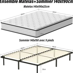 Ensemble Matelas en mousse + Sommier à Lattes 140x190cm, Epaisseur du Matelas 22cm>Teeno Sale