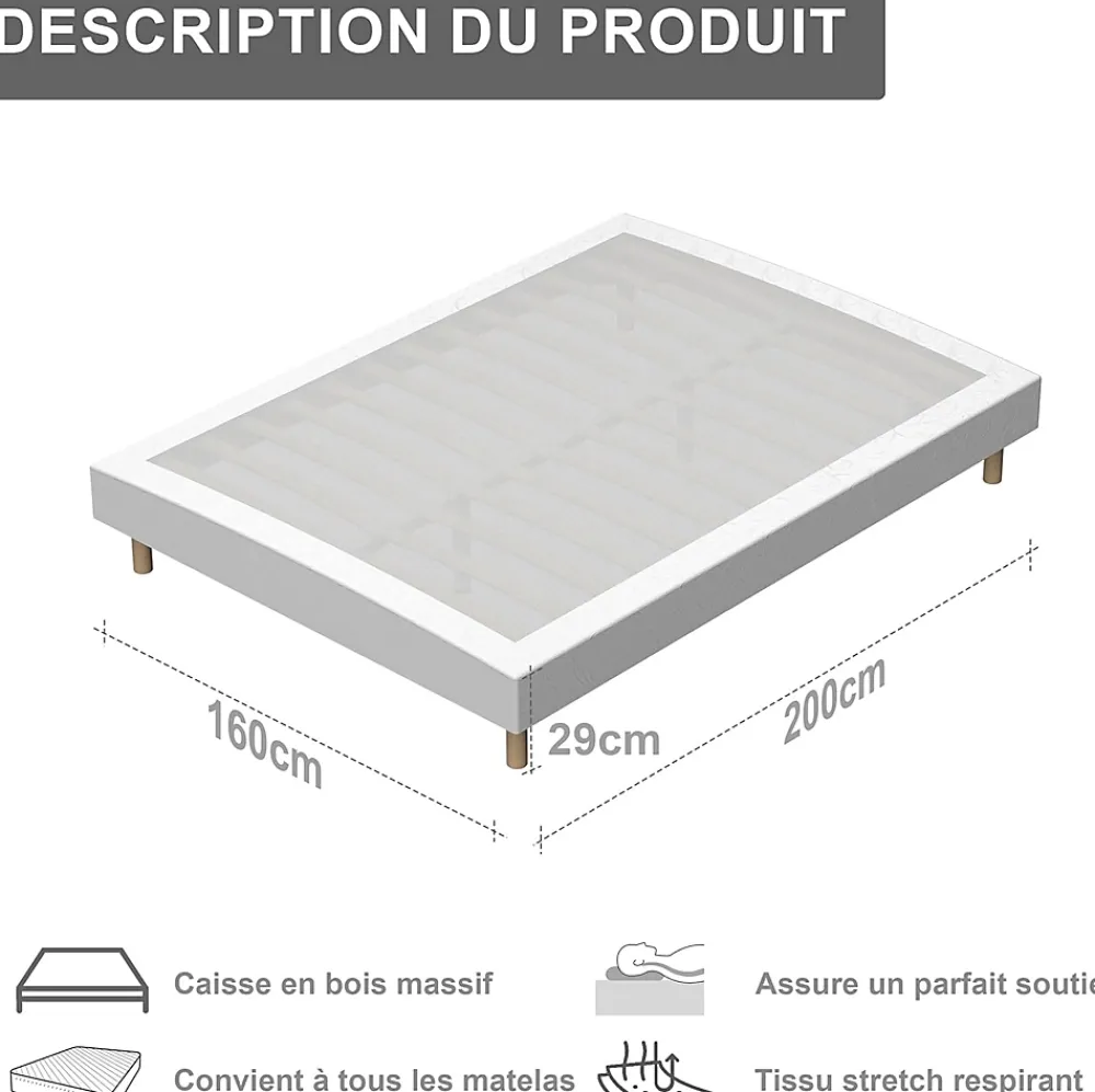 Teeno Ensemble Matelas en Mousse+ Lit Sommier Tapissier Déco 140x190cm, Epaisseur du Matelas 22cm* Ensemble Sommier Et Matelas