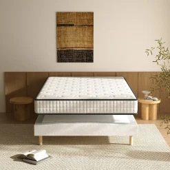 Teeno Ensemble Matelas en Mousse+ Lit Sommier Tapissier Déco 140x190cm, Epaisseur du Matelas 22cm* Ensemble Sommier Et Matelas