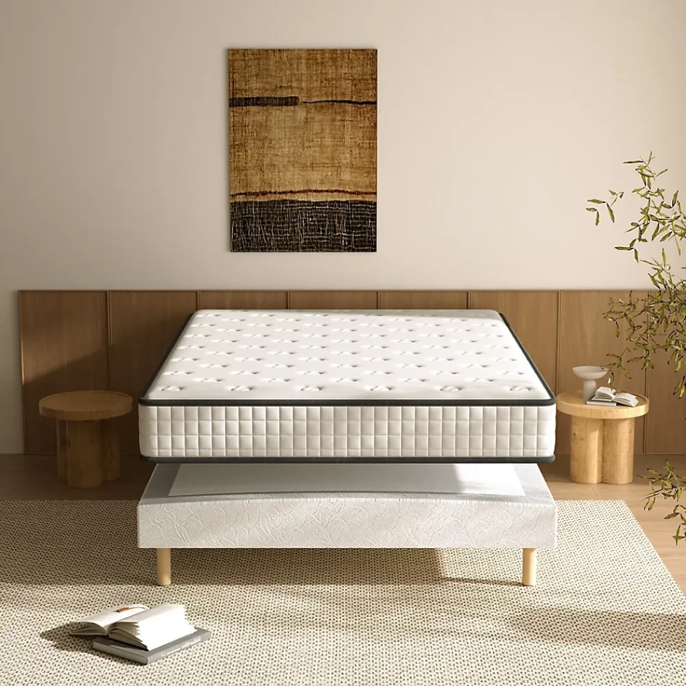 Teeno Ensemble Matelas en Mousse+ Lit Sommier Tapissier Déco 140x190cm, Epaisseur du Matelas 22cm* Ensemble Sommier Et Matelas
