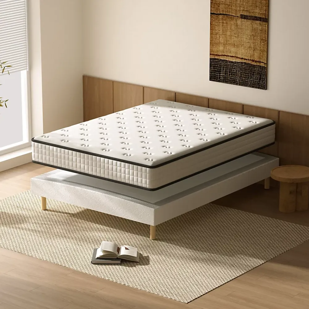 Teeno Ensemble Matelas en Mousse+ Lit Sommier Tapissier Déco 140x190cm, Epaisseur du Matelas 22cm* Ensemble Sommier Et Matelas