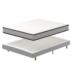 Teeno Ensemble Matelas en Mousse+ Lit Sommier Tapissier Déco 140x190cm, Epaisseur du Matelas 22cm* Ensemble Sommier Et Matelas