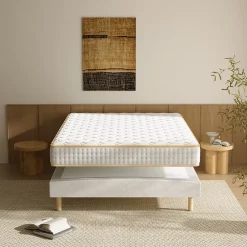 Teeno Ensemble Matelas en Mousse+ Lit Sommier Tapissier Déco 160x200cm, Epaisseur du Matelas 18cm* Ensemble Sommier Et Matelas