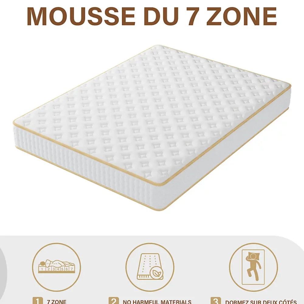 Teeno Ensemble Matelas en Mousse+ Lit Sommier Tapissier Déco 160x200cm, Epaisseur du Matelas 18cm* Ensemble Sommier Et Matelas